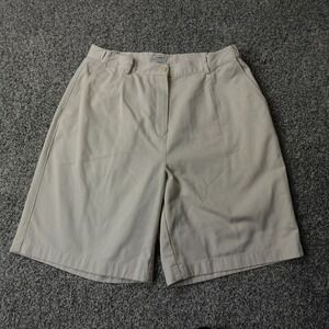 LL Bean Shorts Womens 14 Beige Tan Chino Bermuda Pleated Outdoor Hiking Camp